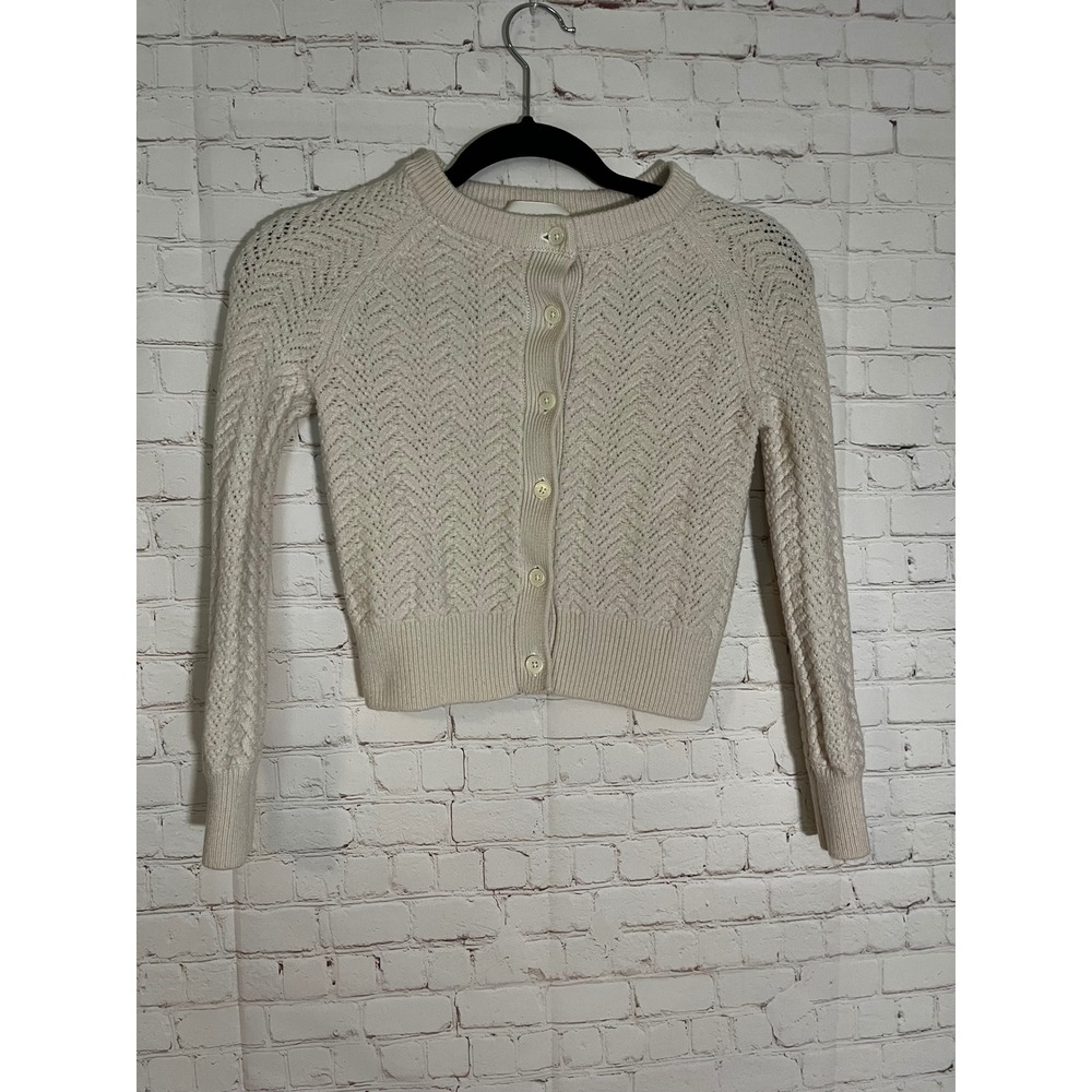 Wilfred Aritzia London Cardigan Cream Merino Wool Pointelle Knit Sweater 2XS
